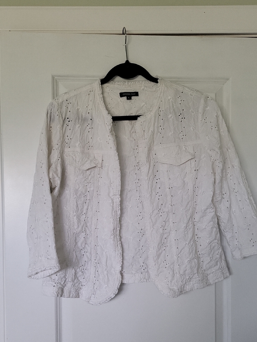 Cynthia Rowley Vintage White Eyelet Collarless Jacket